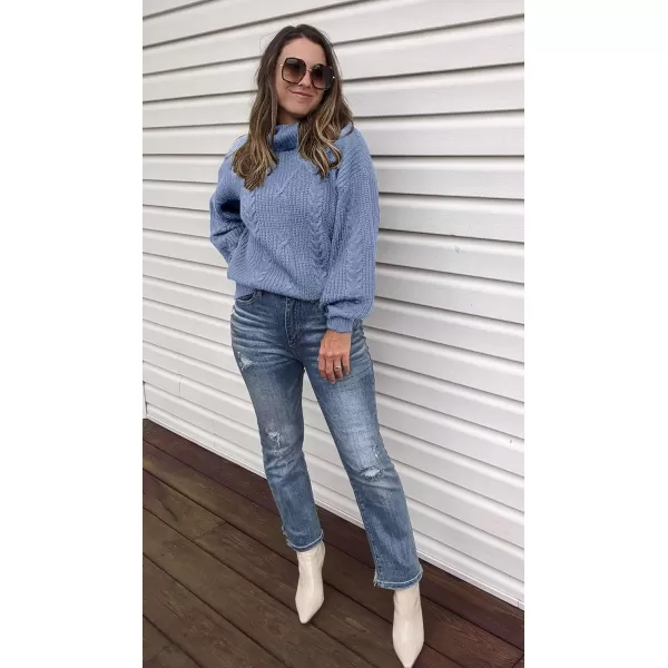 ZESICA Womens 2024 Fall Long Sleeve Turtleneck Chunky Knit Loose Oversized Sweater Pullover Jumper TopsLightblue