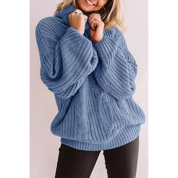 ZESICA Womens 2024 Fall Long Sleeve Turtleneck Chunky Knit Loose Oversized Sweater Pullover Jumper TopsLightblue