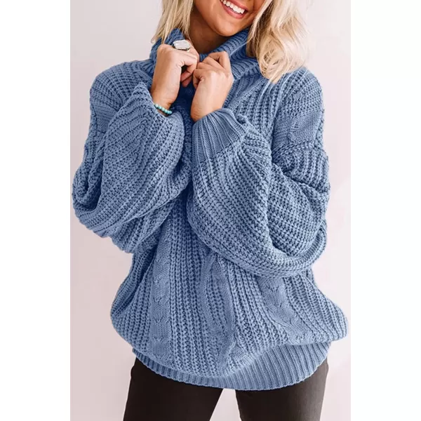 ZESICA Womens 2024 Fall Long Sleeve Turtleneck Chunky Knit Loose Oversized Sweater Pullover Jumper TopsLightblue