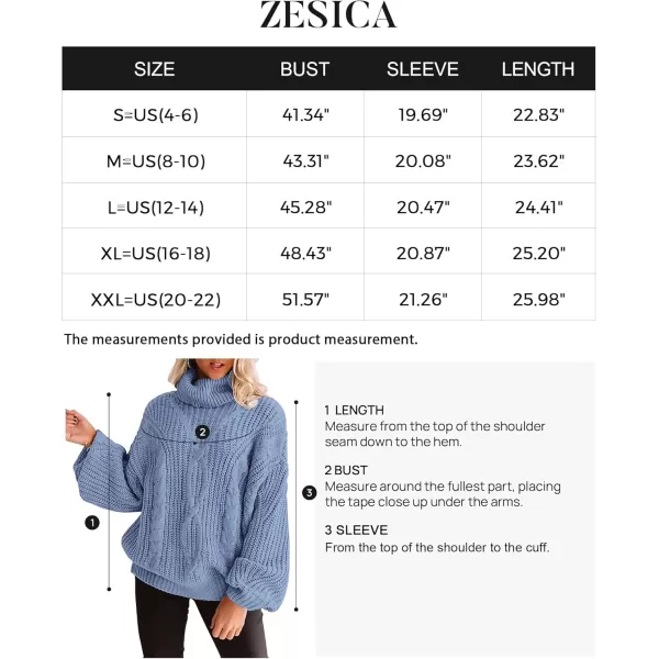 ZESICA Womens 2024 Fall Long Sleeve Turtleneck Chunky Knit Loose Oversized Sweater Pullover Jumper TopsLightblue