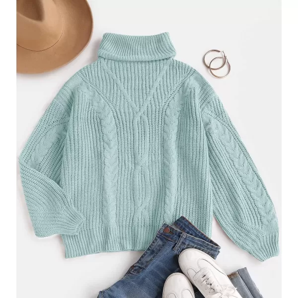 ZESICA Womens 2024 Fall Long Sleeve Turtleneck Chunky Knit Loose Oversized Sweater Pullover Jumper TopsMint