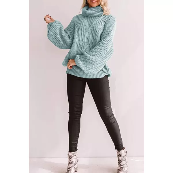 ZESICA Womens 2024 Fall Long Sleeve Turtleneck Chunky Knit Loose Oversized Sweater Pullover Jumper TopsMint