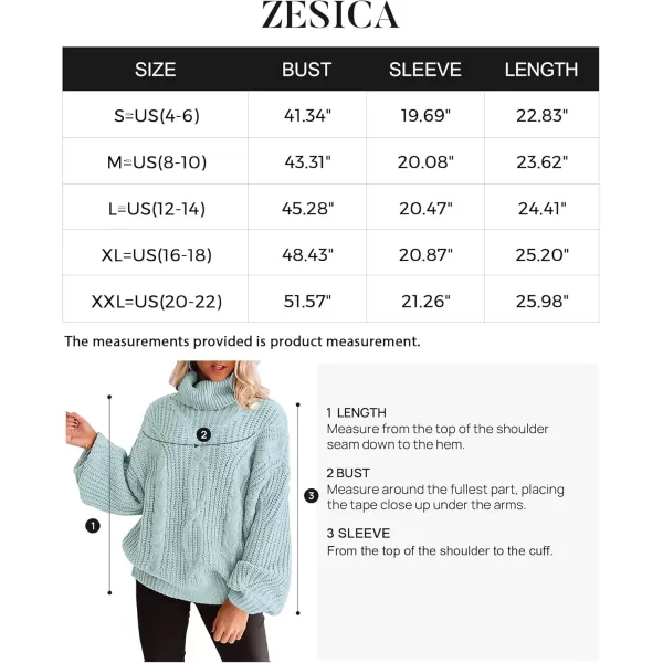 ZESICA Womens 2024 Fall Long Sleeve Turtleneck Chunky Knit Loose Oversized Sweater Pullover Jumper TopsMint