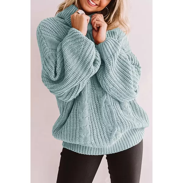 ZESICA Womens 2024 Fall Long Sleeve Turtleneck Chunky Knit Loose Oversized Sweater Pullover Jumper TopsMint