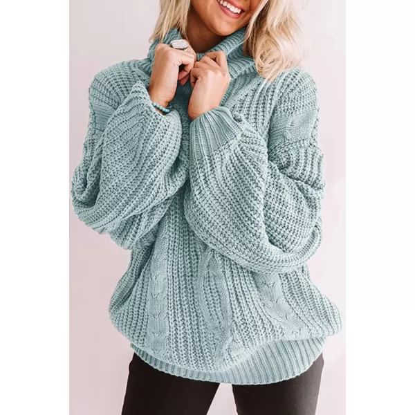 ZESICA Womens 2024 Fall Long Sleeve Turtleneck Chunky Knit Loose Oversized Sweater Pullover Jumper TopsMint