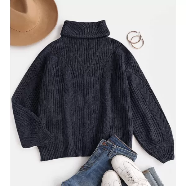 ZESICA Womens 2024 Fall Long Sleeve Turtleneck Chunky Knit Loose Oversized Sweater Pullover Jumper TopsNavy