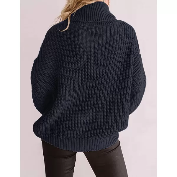 ZESICA Womens 2024 Fall Long Sleeve Turtleneck Chunky Knit Loose Oversized Sweater Pullover Jumper TopsNavy