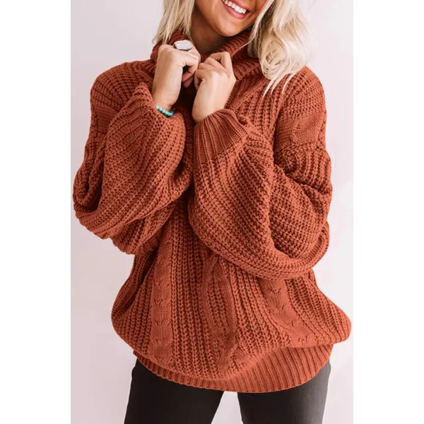ZESICA Womens 2024 Fall Long Sleeve Turtleneck Chunky Knit Loose Oversized Sweater Pullover Jumper TopsOrange