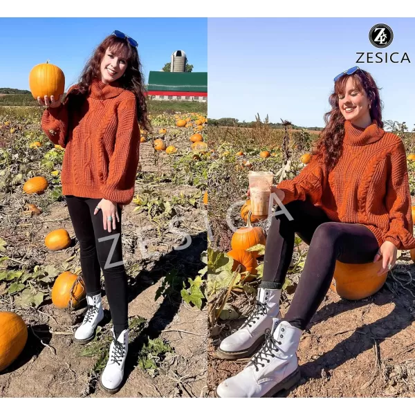 ZESICA Womens 2024 Fall Long Sleeve Turtleneck Chunky Knit Loose Oversized Sweater Pullover Jumper TopsOrange