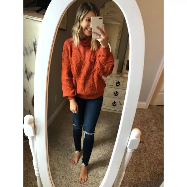 ZESICA Womens 2024 Fall Long Sleeve Turtleneck Chunky Knit Loose Oversized Sweater Pullover Jumper TopsOrange
