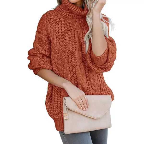 ZESICA Womens 2024 Fall Long Sleeve Turtleneck Chunky Knit Loose Oversized Sweater Pullover Jumper TopsOrange