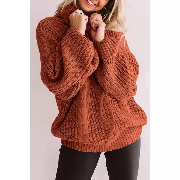 ZESICA Womens 2024 Fall Long Sleeve Turtleneck Chunky Knit Loose Oversized Sweater Pullover Jumper TopsOrange