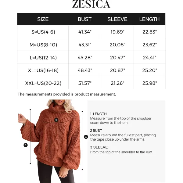 ZESICA Womens 2024 Fall Long Sleeve Turtleneck Chunky Knit Loose Oversized Sweater Pullover Jumper TopsOrange