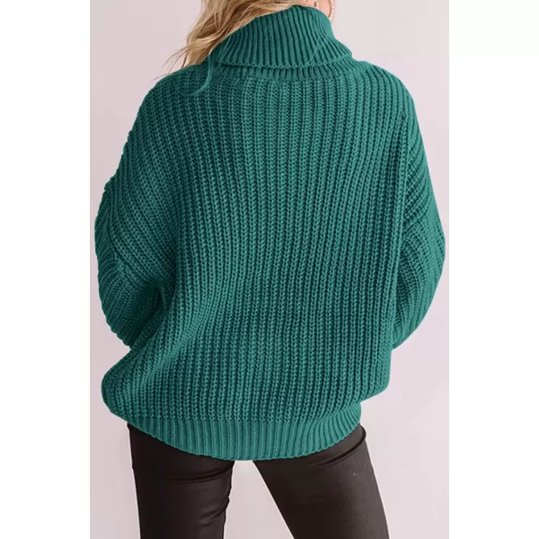 ZESICA Womens 2024 Fall Long Sleeve Turtleneck Chunky Knit Loose Oversized Sweater Pullover Jumper TopsPeacock