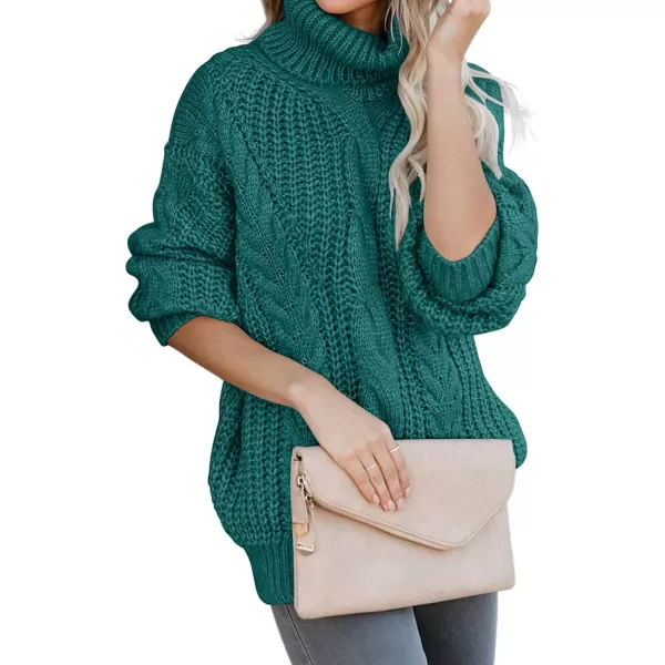 ZESICA Womens 2024 Fall Long Sleeve Turtleneck Chunky Knit Loose Oversized Sweater Pullover Jumper TopsPeacock