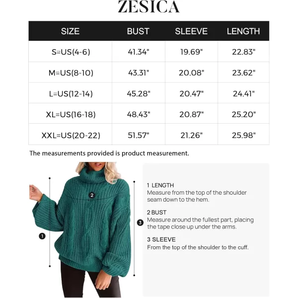 ZESICA Womens 2024 Fall Long Sleeve Turtleneck Chunky Knit Loose Oversized Sweater Pullover Jumper TopsPeacock