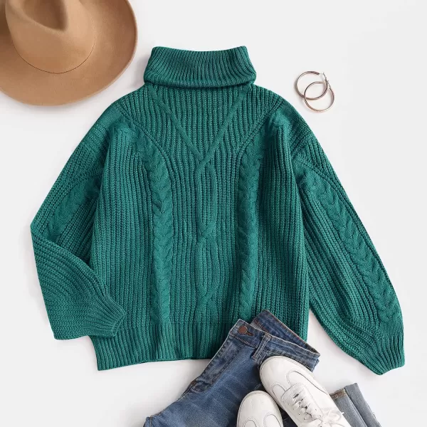 ZESICA Womens 2024 Fall Long Sleeve Turtleneck Chunky Knit Loose Oversized Sweater Pullover Jumper TopsPeacock