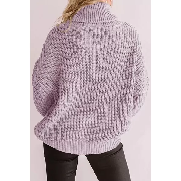 ZESICA Womens 2024 Fall Long Sleeve Turtleneck Chunky Knit Loose Oversized Sweater Pullover Jumper TopsPurple