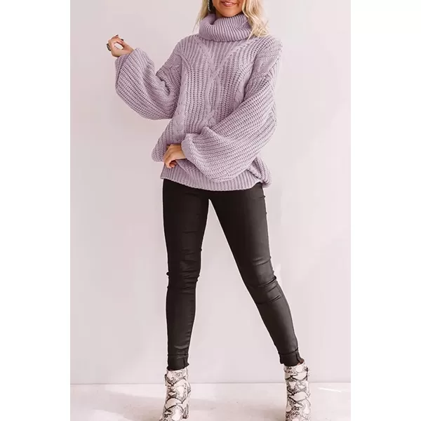 ZESICA Womens 2024 Fall Long Sleeve Turtleneck Chunky Knit Loose Oversized Sweater Pullover Jumper TopsPurple