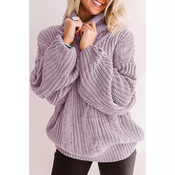 ZESICA Womens 2024 Fall Long Sleeve Turtleneck Chunky Knit Loose Oversized Sweater Pullover Jumper TopsPurple