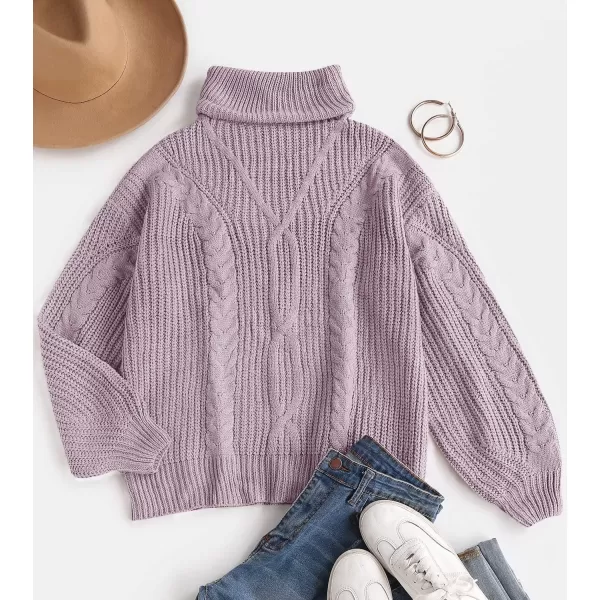 ZESICA Womens 2024 Fall Long Sleeve Turtleneck Chunky Knit Loose Oversized Sweater Pullover Jumper TopsPurple