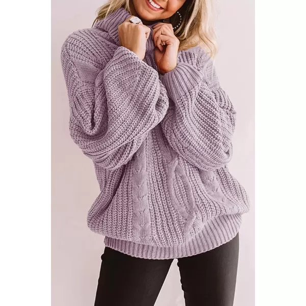 ZESICA Womens 2024 Fall Long Sleeve Turtleneck Chunky Knit Loose Oversized Sweater Pullover Jumper TopsPurple