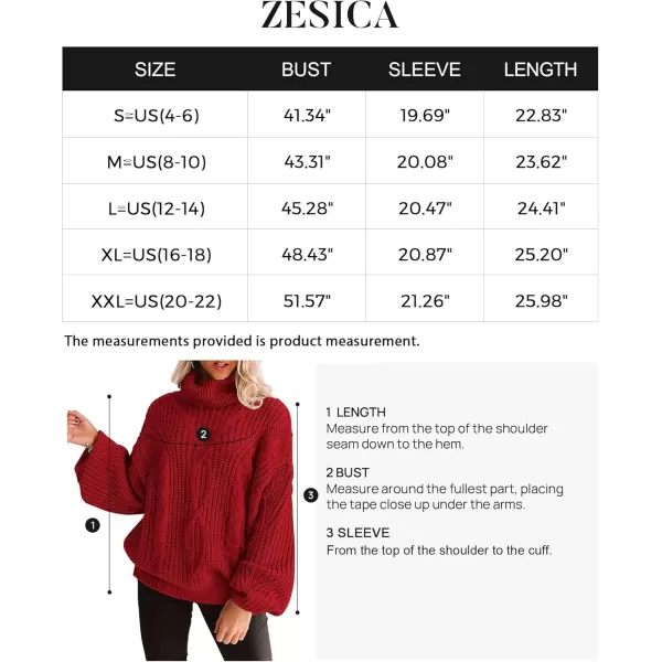 ZESICA Womens 2024 Fall Long Sleeve Turtleneck Chunky Knit Loose Oversized Sweater Pullover Jumper TopsRed