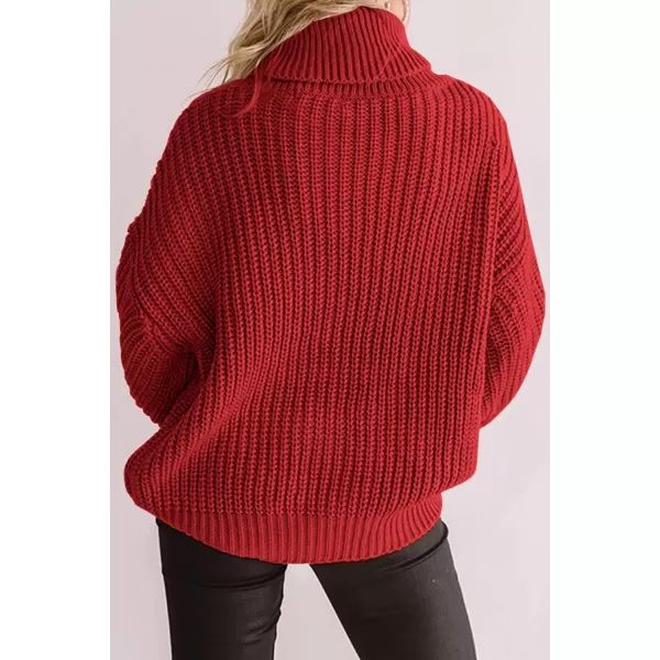 ZESICA Womens 2024 Fall Long Sleeve Turtleneck Chunky Knit Loose Oversized Sweater Pullover Jumper TopsRed