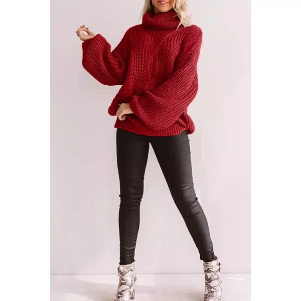 ZESICA Womens 2024 Fall Long Sleeve Turtleneck Chunky Knit Loose Oversized Sweater Pullover Jumper TopsRed