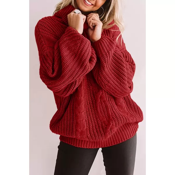 ZESICA Womens 2024 Fall Long Sleeve Turtleneck Chunky Knit Loose Oversized Sweater Pullover Jumper TopsRed