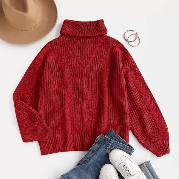 ZESICA Womens 2024 Fall Long Sleeve Turtleneck Chunky Knit Loose Oversized Sweater Pullover Jumper TopsRed