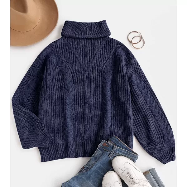 ZESICA Womens 2024 Fall Long Sleeve Turtleneck Chunky Knit Loose Oversized Sweater Pullover Jumper TopsRoyalblue