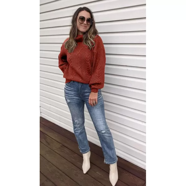 ZESICA Womens 2024 Fall Long Sleeve Turtleneck Chunky Knit Loose Oversized Sweater Pullover Jumper TopsRust