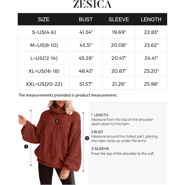 ZESICA Womens 2024 Fall Long Sleeve Turtleneck Chunky Knit Loose Oversized Sweater Pullover Jumper TopsRust