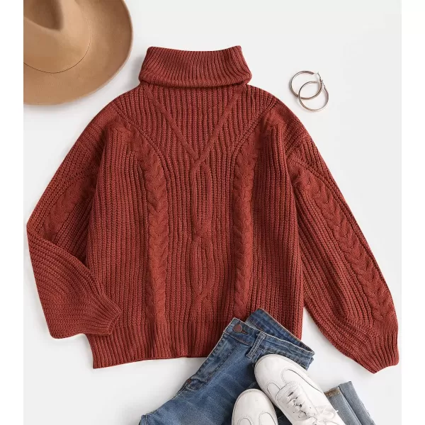 ZESICA Womens 2024 Fall Long Sleeve Turtleneck Chunky Knit Loose Oversized Sweater Pullover Jumper TopsRust