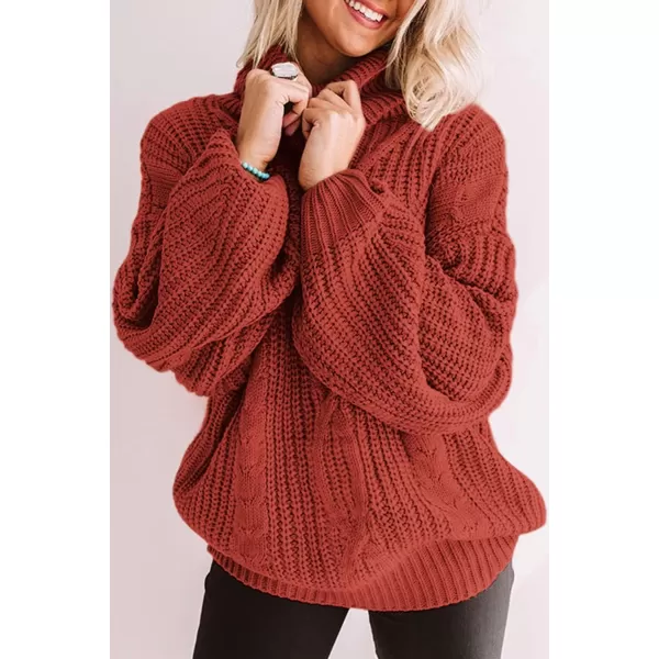 ZESICA Womens 2024 Fall Long Sleeve Turtleneck Chunky Knit Loose Oversized Sweater Pullover Jumper TopsRust