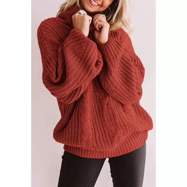 ZESICA Womens 2024 Fall Long Sleeve Turtleneck Chunky Knit Loose Oversized Sweater Pullover Jumper TopsRust