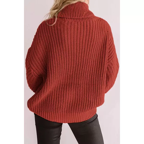 ZESICA Womens 2024 Fall Long Sleeve Turtleneck Chunky Knit Loose Oversized Sweater Pullover Jumper TopsRust