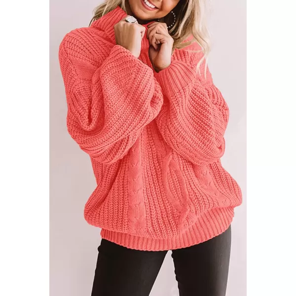 ZESICA Womens 2024 Fall Long Sleeve Turtleneck Chunky Knit Loose Oversized Sweater Pullover Jumper TopsWatermelon