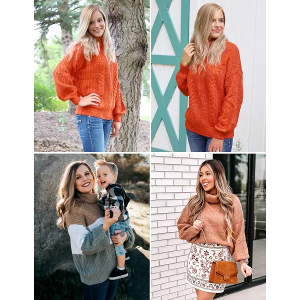 ZESICA Womens 2024 Fall Long Sleeve Turtleneck Chunky Knit Loose Oversized Sweater Pullover Jumper TopsWatermelon