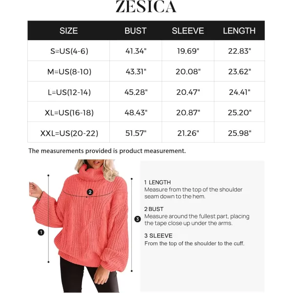 ZESICA Womens 2024 Fall Long Sleeve Turtleneck Chunky Knit Loose Oversized Sweater Pullover Jumper TopsWatermelon