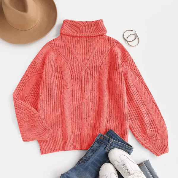 ZESICA Womens 2024 Fall Long Sleeve Turtleneck Chunky Knit Loose Oversized Sweater Pullover Jumper TopsWatermelon