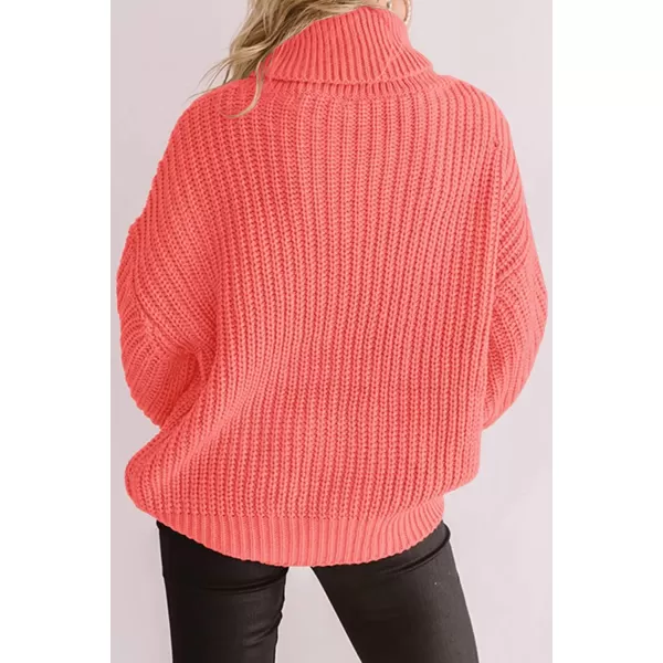 ZESICA Womens 2024 Fall Long Sleeve Turtleneck Chunky Knit Loose Oversized Sweater Pullover Jumper TopsWatermelon