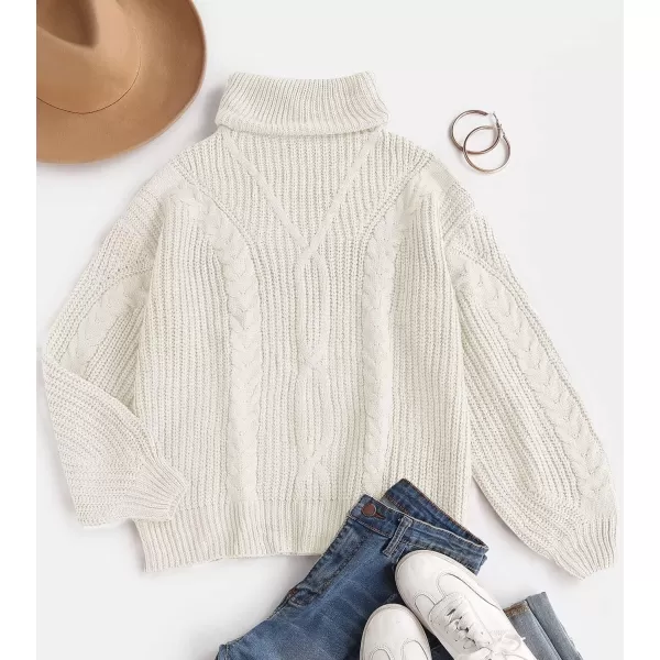 ZESICA Womens 2024 Fall Long Sleeve Turtleneck Chunky Knit Loose Oversized Sweater Pullover Jumper TopsWhite