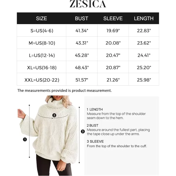 ZESICA Womens 2024 Fall Long Sleeve Turtleneck Chunky Knit Loose Oversized Sweater Pullover Jumper TopsWhite