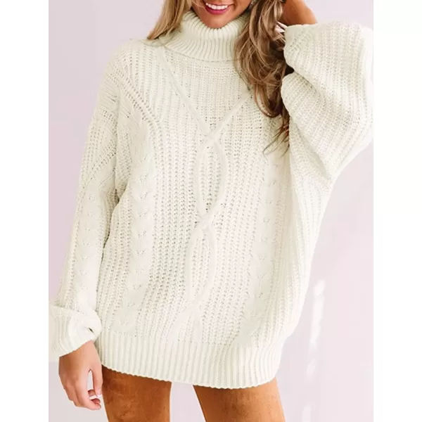 ZESICA Womens 2024 Fall Long Sleeve Turtleneck Chunky Knit Loose Oversized Sweater Pullover Jumper TopsWhite