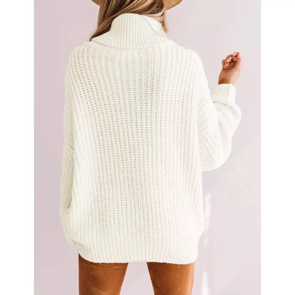 ZESICA Womens 2024 Fall Long Sleeve Turtleneck Chunky Knit Loose Oversized Sweater Pullover Jumper TopsWhite