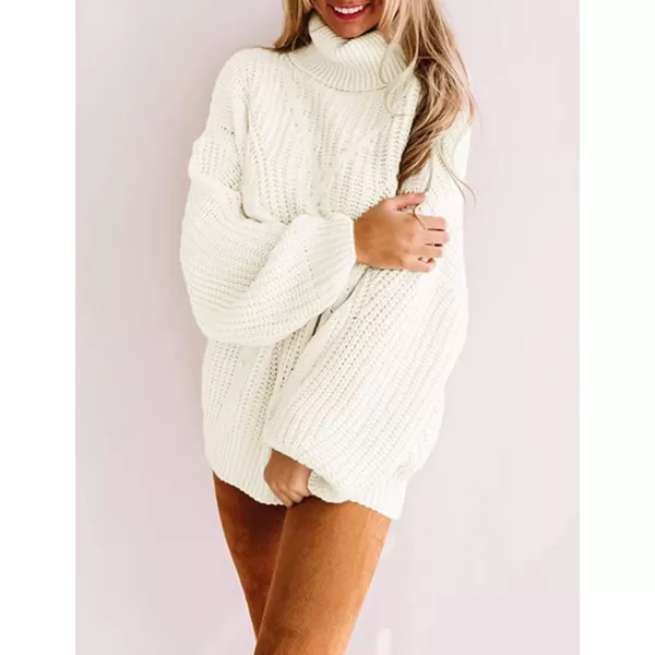 ZESICA Womens 2024 Fall Long Sleeve Turtleneck Chunky Knit Loose Oversized Sweater Pullover Jumper TopsWhite