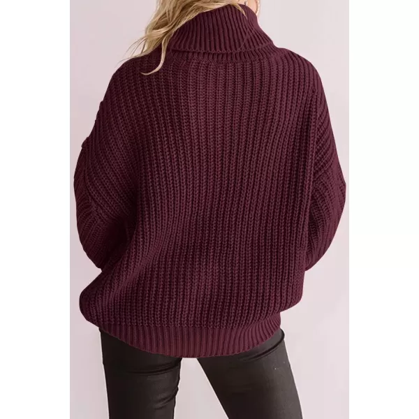 ZESICA Womens 2024 Fall Long Sleeve Turtleneck Chunky Knit Loose Oversized Sweater Pullover Jumper TopsWine
