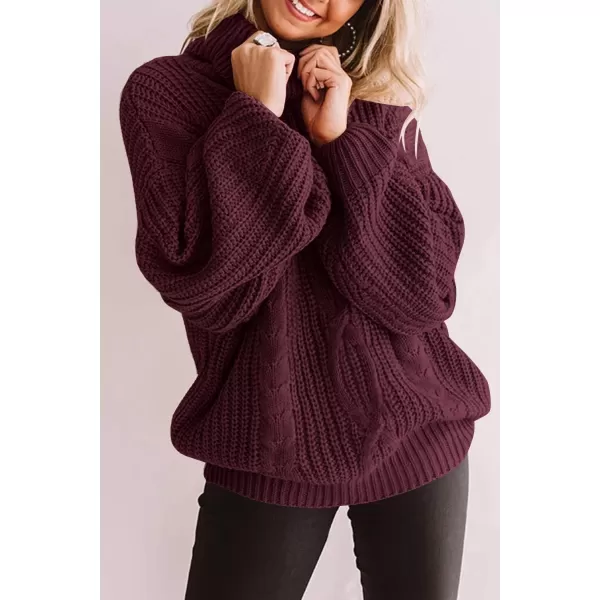 ZESICA Womens 2024 Fall Long Sleeve Turtleneck Chunky Knit Loose Oversized Sweater Pullover Jumper TopsWine